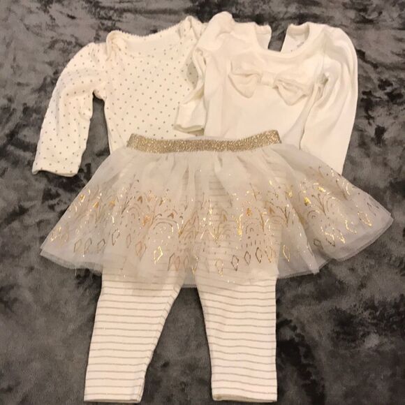 Baby Starters 3 Piece White & Gold Set - Size 6M - Picture 1 of 8